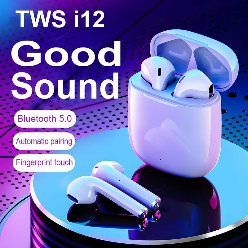 i12 TWS Wireless Bluetooth Earphones 5.0 - True Wireless Stereo Earbuds for All Mobiles